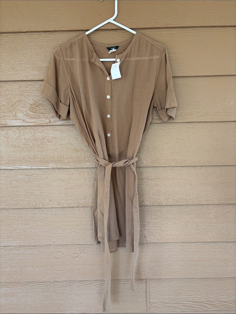 J. Crew NWT 100% Cotton Button-Front Shirt Dress in Camel Brown -Sz M - Picture 1 of 8